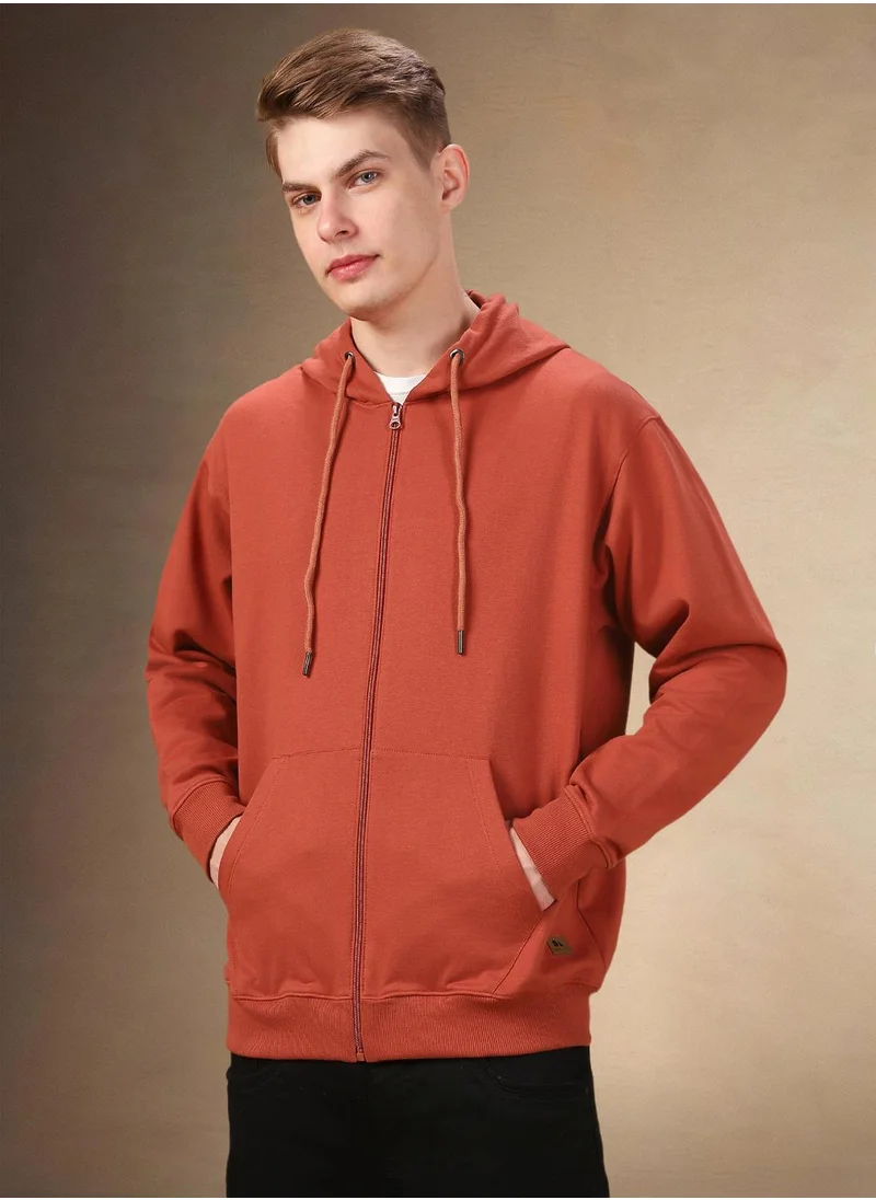 دينيس لينغو Men's Rust Polyester Blend Solid Regular Fit Sweatshirt
