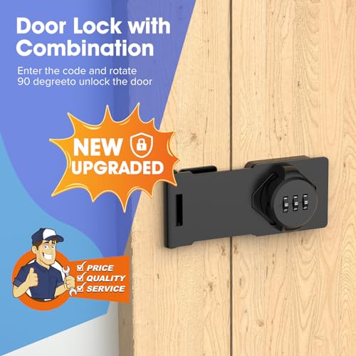 YogePote Mechanical Password Rotary Hasp Locks, Cabinet Locks with Combination, Door Security Gate Locks for Small Doors, Cabinets, Barn Door, Bathroom, Outdoor, Closet, Fence (Black) - Image 2