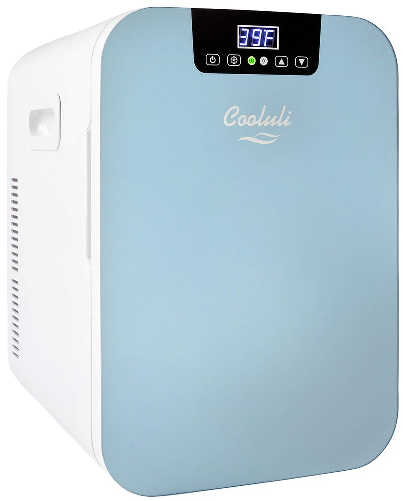 Cooluli Cooluli 20L Mini Fridge For Bedroom  Car Office Desk  College Dorm Room Glass Front Digital Temperature Control 12v Small Refrigerator for Food Drinks Skin Care Beauty Breast Milk Blue 