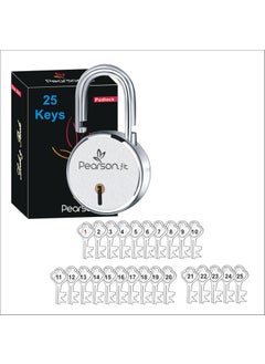 Pearson.fit Pearsonfit 1 Lock with 25 Keys Lock and Keys Door Lock for Home Round 65mm Padlock Double Locking 8 Levers Heavy Duty Hardened Steel Padlock for Rental Apartment Model PSDM65L1K25  - Image 1