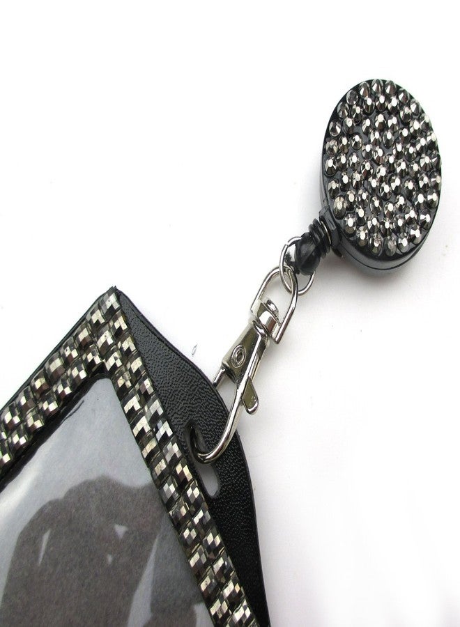 All In One Rhinestone Lanyard Bling Crystal Badge Reel + Card Holder for Business Id Card (Silver) - Image 2