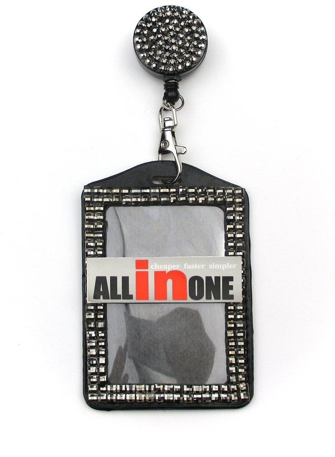 All In One Rhinestone Lanyard Bling Crystal Badge Reel + Card Holder for Business Id Card (Silver) - Image 3