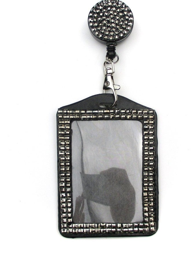 All In One Rhinestone Lanyard Bling Crystal Badge Reel + Card Holder for Business Id Card (Silver) - Image 1