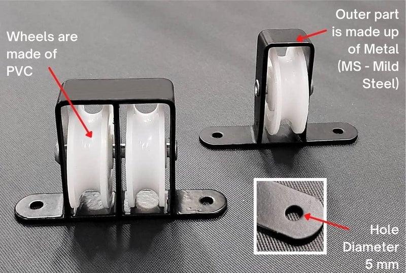FAPBADRI Heavy Duty, Multipurpose Single and Double Pulley for Cloth Drying Stand, MS Base with PVC Wheel, Screws & wallplugs Included, Colour - White & Black, 1 Pair - Image 2