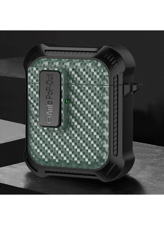 Generic Case Cover For AirPods 2 / 1 Alpha Carbon Fiber Wireless Bluetooth Earphone Protective Case Green 