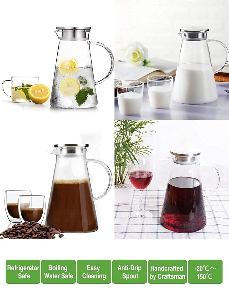 Smoni Smoni Glass Water Jug with Lid Glass Pitcher Hot Water Jug Milk Carafe Glass Water Jug for Dining Table 1800Ml - Image 2