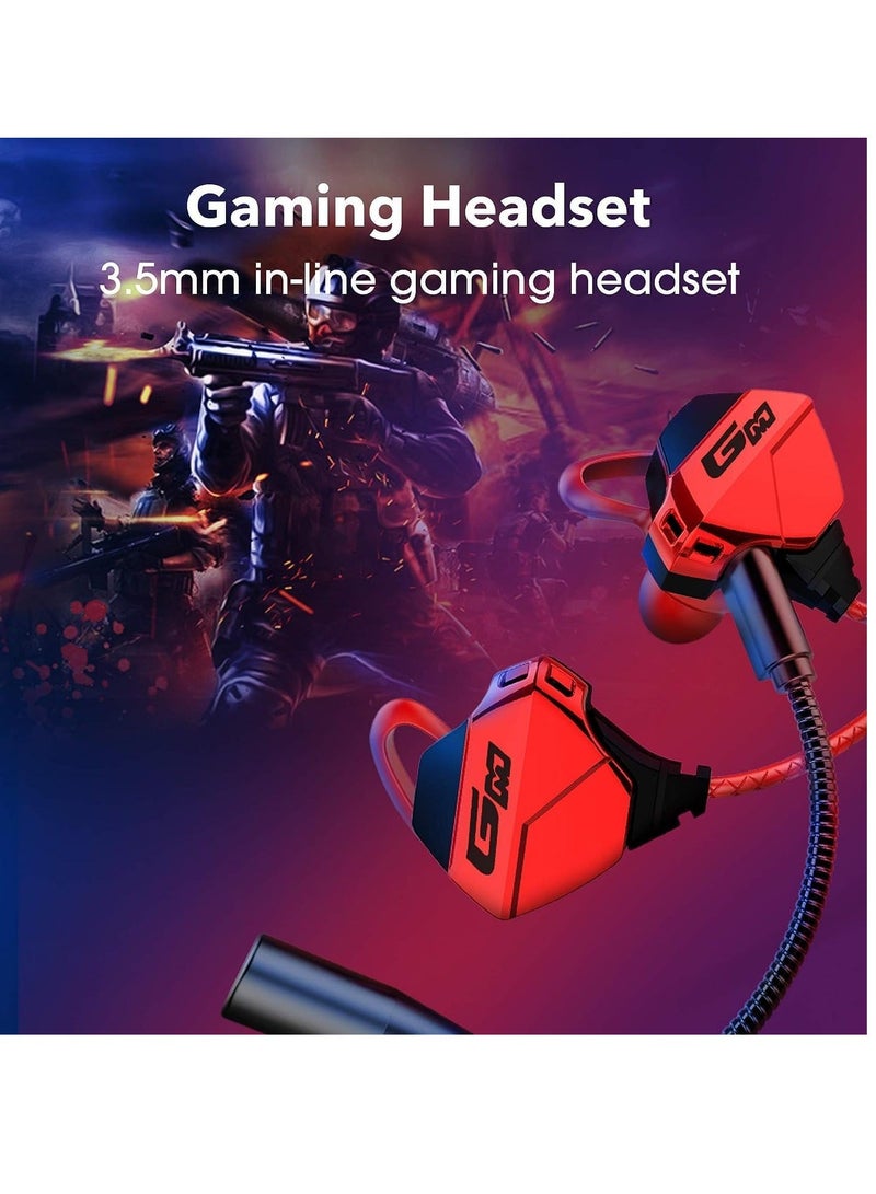 Gaming Earbuds with Microphone, Stereo Wired Headphones for Computer Gamer in-Ear Detachable Mic PS 5 Video Game E-Sport Earphone 3.5mm Jack Red  - Image 2