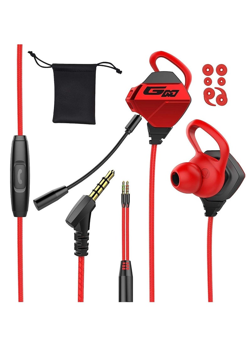 Gaming Earbuds with Microphone, Stereo Wired Headphones for Computer Gamer in-Ear Detachable Mic PS 5 Video Game E-Sport Earphone 3.5mm Jack Red  - Image 1