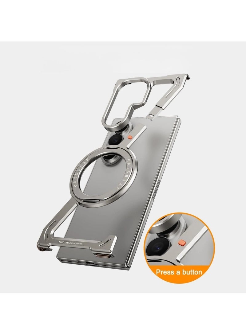 general Compatible with Samsung Z FOLD7 Metal Phone Case Z Frame Assembly 360° Stand Magnetic Bare Phone Cooling Sleeve Foldable Screen Compatible Drop Protection