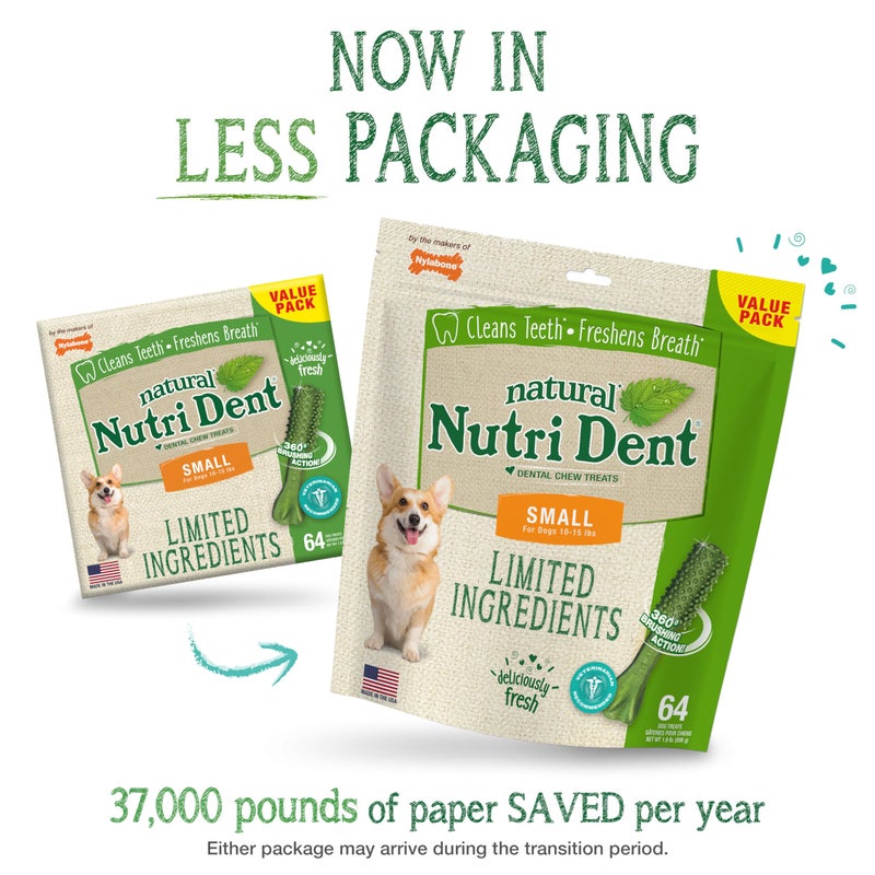 Nylabone Nutri Dent Dog Dental Chews - Natural Dog Teeth Cleaning & Breath Freshener - Dental Treats for Dogs - Fresh Breath Flavor, Small (64 Count) - Image 2
