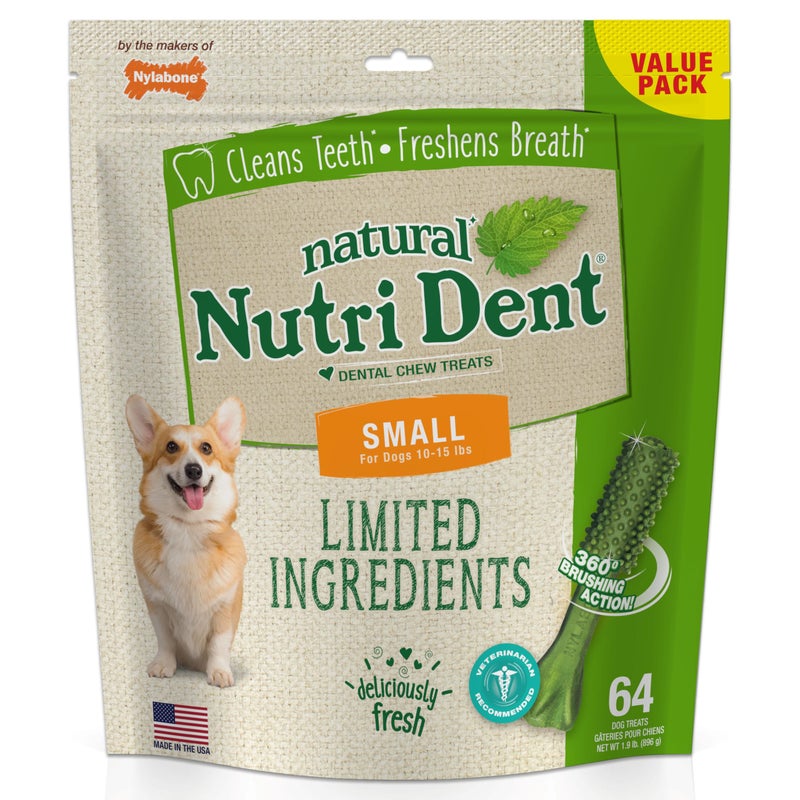 Nylabone Nutri Dent Dog Dental Chews - Natural Dog Teeth Cleaning & Breath Freshener - Dental Treats for Dogs - Fresh Breath Flavor, Small (64 Count) - Image 1