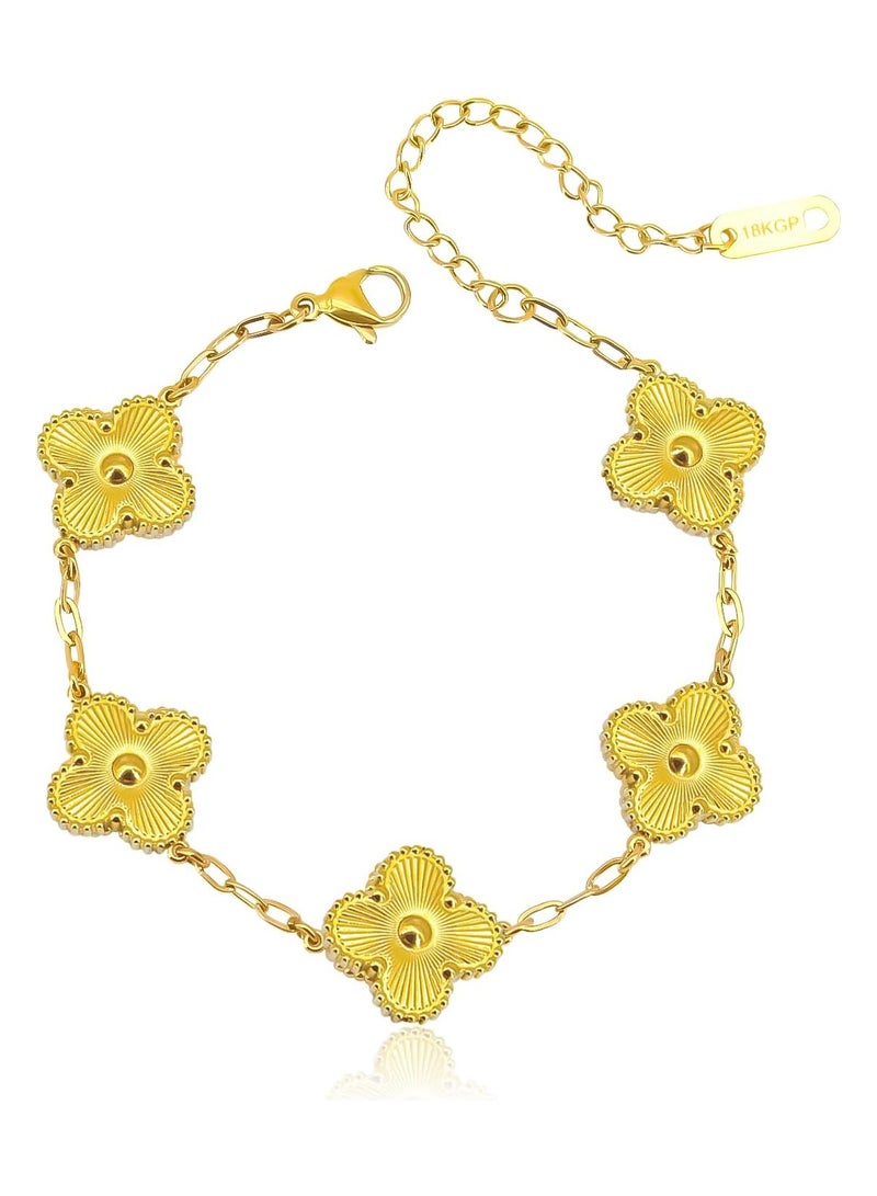 Julia Store 18K Gold Plated Stainless Steel Love Trendy Luxury Lucky Four Leaf Link Clover Bracelet for Women Bracelets Jewelry Gifts for Women - Gold - Image 1