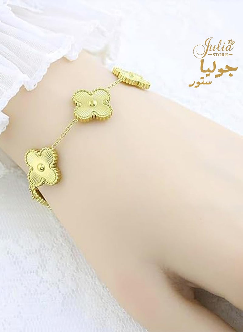 Julia Store 18K Gold Plated Stainless Steel Love Trendy Luxury Lucky Four Leaf Link Clover Bracelet for Women Bracelets Jewelry Gifts for Women - Gold - Image 2