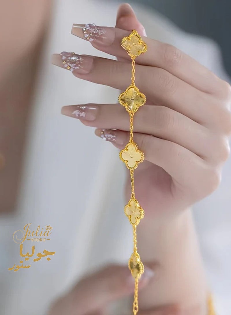 Julia Store 18K Gold Plated Stainless Steel Love Trendy Luxury Lucky Four Leaf Link Clover Bracelet for Women Bracelets Jewelry Gifts for Women - Gold - Image 3