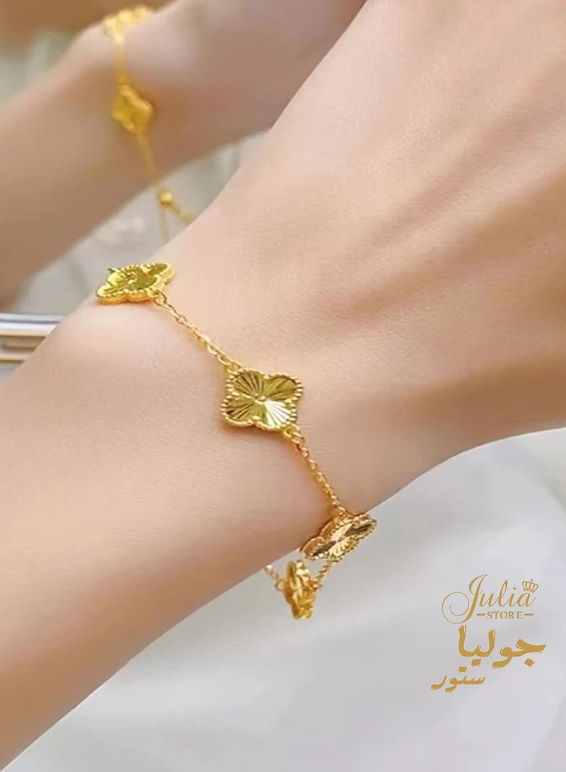 Julia Store 18K Gold Plated Stainless Steel Love Trendy Luxury Lucky Four Leaf Link Clover Bracelet for Women Bracelets Jewelry Gifts for Women - Gold - Image 4