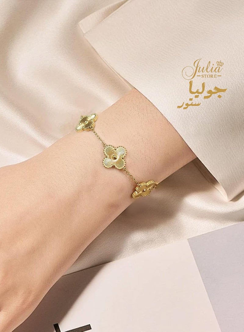 Julia Store 18K Gold Plated Stainless Steel Love Trendy Luxury Lucky Four Leaf Link Clover Bracelet for Women Bracelets Jewelry Gifts for Women - Gold - Image 5