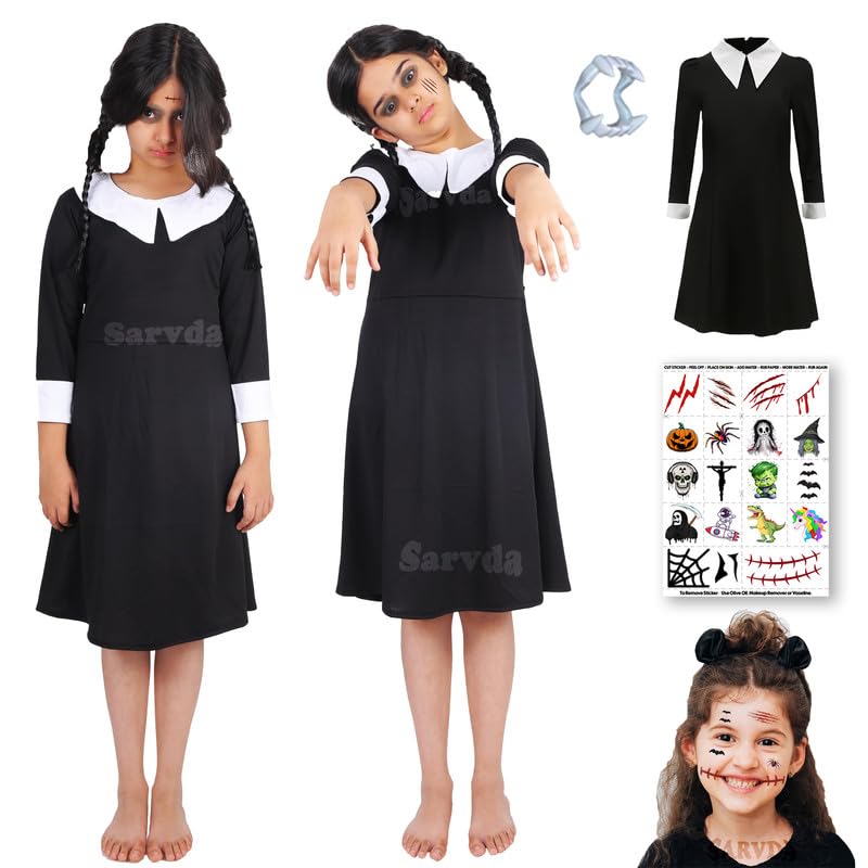 Sarvda Halloween Dress for Girls | Inspired Character Dress | Stylish Dress with Scary Teeth | Makeup Tattoo Scars Wounds | Haunted Witch Costume | For 2 to 3 Year Kids - Image 1