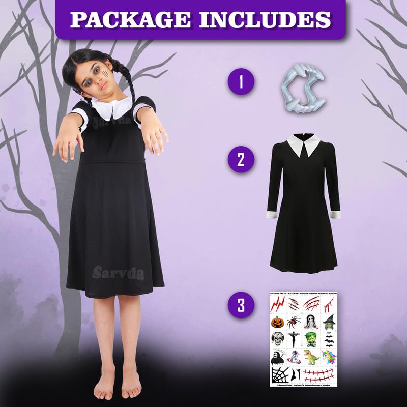 Sarvda Halloween Dress for Girls | Inspired Character Dress | Stylish Dress with Scary Teeth | Makeup Tattoo Scars Wounds | Haunted Witch Costume | For 2 to 3 Year Kids - Image 2