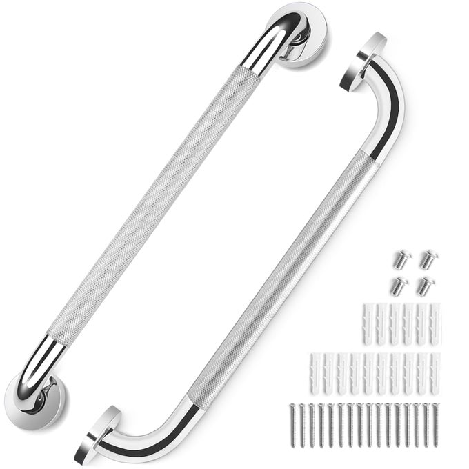 2 PACK GRAB BARS FOR ELDERLY FOR WALL 16 INCH FIT FOR STUDS KNURLED ANTISLIP BATHROOM SHOWER GRAB BARS FOR SENIORS SAFETY HANDICAP GRAB BARS FOR SHOWER SHOWER HANDLES FOR ELDERLY