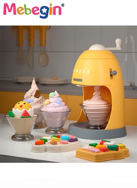 DIY Playdough Set, Multi-colored Ice Cream Making Set with Rich Accessories and 8 Colors of Daugh, Fun Non-toxic Clay Modelling Kit, Creative Ice Cream Maker Machine Set for Kids, Ideal Children's Gift, 11*11*19cm