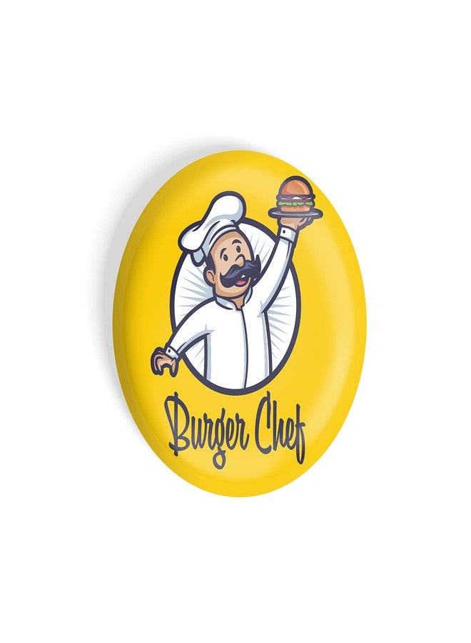 dhcrafts Magnetic Badges Yellow Food Lovers Burger Chef Glossy Finish Design Pack of 1 - Image 1
