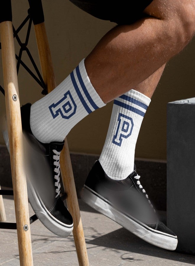 SSQBZU Striped Initial Socks with the Letter ‘P’ in Navy Blue, Socks for Adult, Teens, Men&Women, Gifts for Friends, Family, etc., Gifts for Birthday, Back to School, Graduation, Christmas.(266) - Image 3