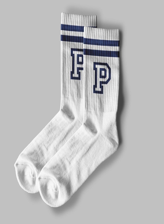 SSQBZU Striped Initial Socks with the Letter ‘P’ in Navy Blue, Socks for Adult, Teens, Men&Women, Gifts for Friends, Family, etc., Gifts for Birthday, Back to School, Graduation, Christmas.(266) - Image 2