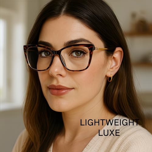 GLEXAL Blue Light Blocking Glasses for Women - Oversized Cat Eye Computer Eyewear with Tortoise Shell Frame & Gold Metal Temples, Stylish Anti Eye Strain Fashion Reading Gaming Glasses - Image 3