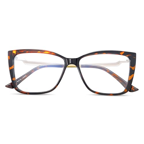 GLEXAL Blue Light Blocking Glasses for Women - Oversized Cat Eye Computer Eyewear with Tortoise Shell Frame & Gold Metal Temples, Stylish Anti Eye Strain Fashion Reading Gaming Glasses - Image 2