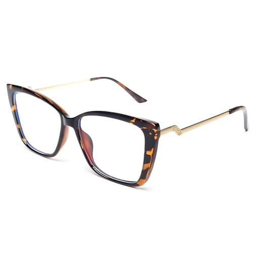 GLEXAL Blue Light Blocking Glasses for Women - Oversized Cat Eye Computer Eyewear with Tortoise Shell Frame & Gold Metal Temples, Stylish Anti Eye Strain Fashion Reading Gaming Glasses - Image 1
