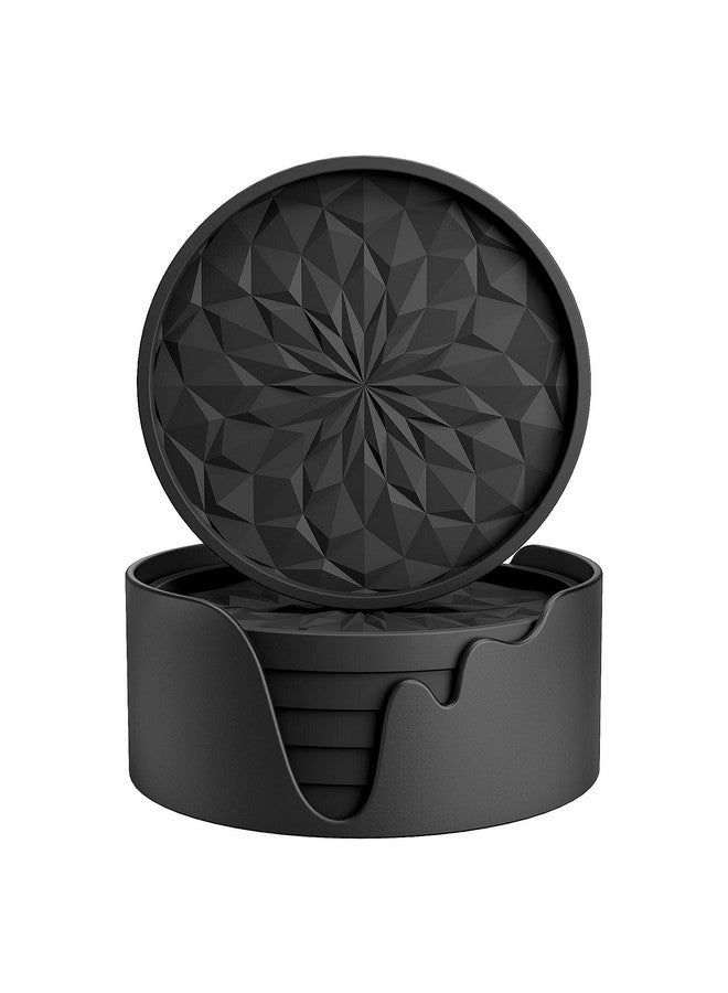 ME.FAN Silicone Coasters with Holder,[6 Pack] Drinking Coasters - Cup Mat for Hot or Cold Drinks, Thickened, Non-Slip, Non-stick,Deep Tray Black - Image 1