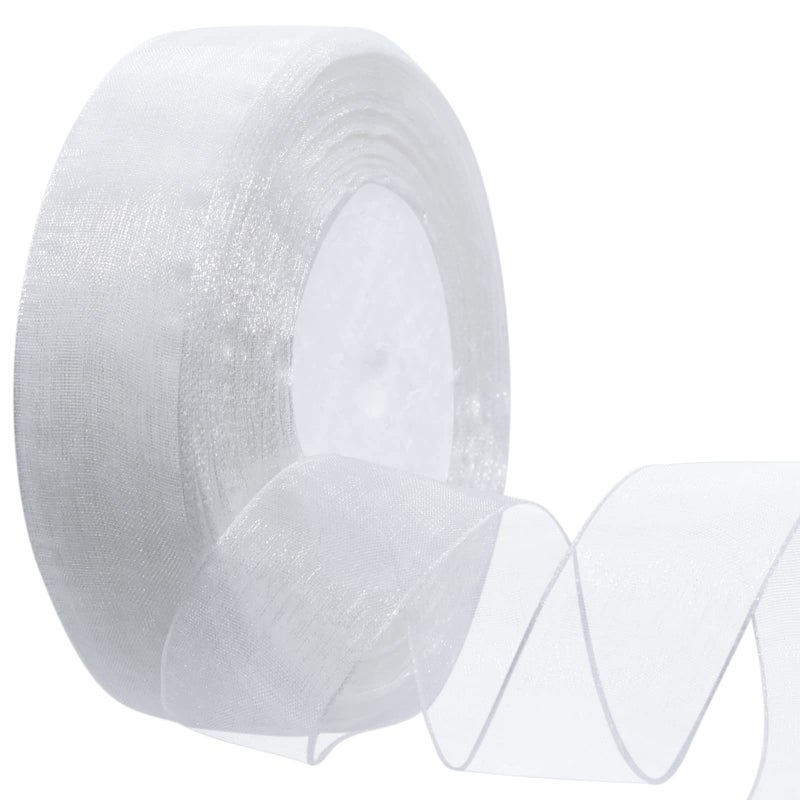 Hapeper 1 Inch Sheer Organza Chiffon Ribbon, 50 Yards/Roll (White) - Image 1