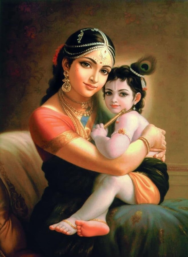 DigitalMantra - Bal Krishna with Maiya Yashoda Wall Poater | Radha krishna Painting Fully Waterproof & Laminated | Decoration For Wall Poster, Wall Painting, Washable Paper Poster Size-12"x18" - Image 1