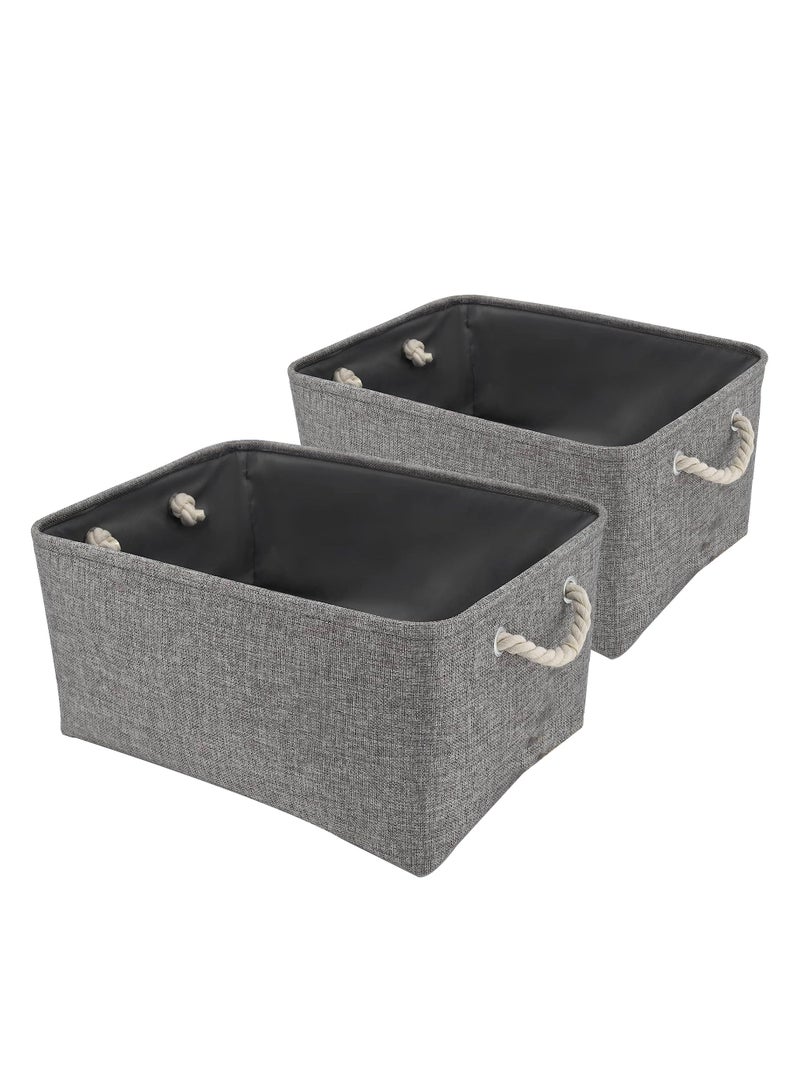 2 Pcs Large Foldable Fabric Storage Baskets with Handles for Clothes Toys Organizing Home Office Laundry Nursery Shelves, Baskets for Gifts, Grey 