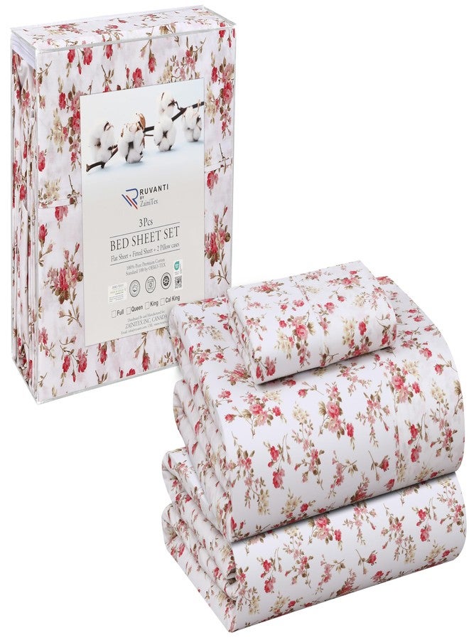 RUVANTI 100% Cotton Twin Sheets Set, 3 Pieces, Soft & Breathable Percale Weave Bedding, Deep Pocket 16", Hotel Standard, Crisp Cool Feel, Durable, Perfect Floral Bed Sheet, Bouquet - Image 1