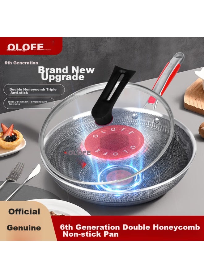 Olofe 316l Stainless Steel Deep Wok, Flat Bottom Honeycomb Frying Pan, Non-stick Stir-fry Cooking Pot, Stew Pot, Heart-shaped, 32cm - Image 1