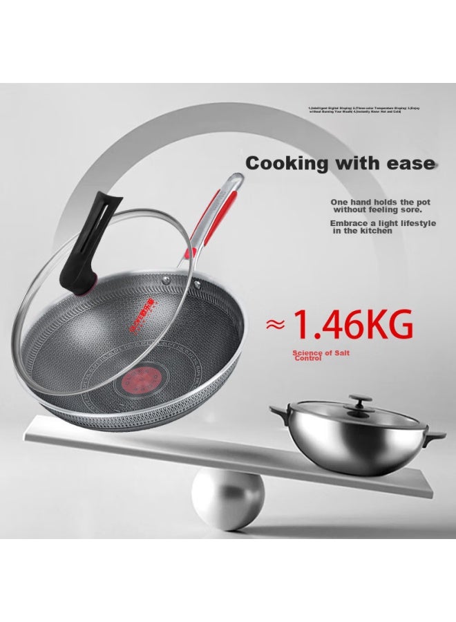 Olofe 316l Stainless Steel Deep Wok, Flat Bottom Honeycomb Frying Pan, Non-stick Stir-fry Cooking Pot, Stew Pot, Heart-shaped, 32cm - Image 2
