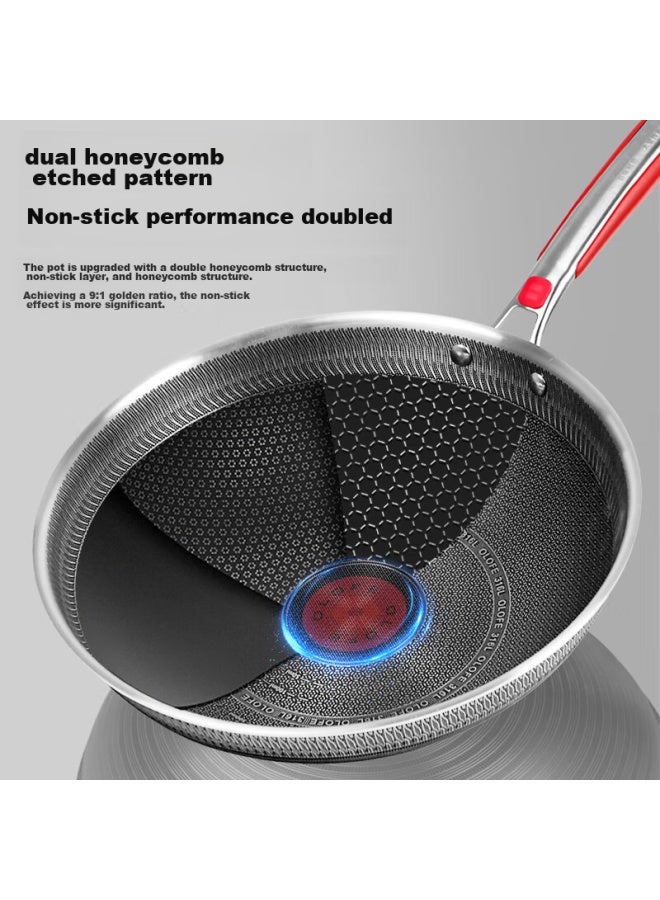 Olofe 316l Stainless Steel Deep Wok, Flat Bottom Honeycomb Frying Pan, Non-stick Stir-fry Cooking Pot, Stew Pot, Heart-shaped, 32cm - Image 3