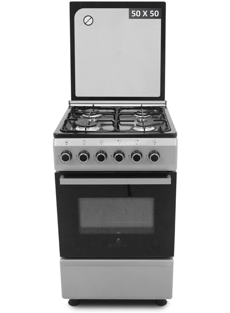 gratus 50x50 cm Free-Standing Gas Cooker with 4 Euro Burners & Gas Oven – Manual Ignition I Enamel Pan Supports, Stainless Steel Finish – Model CR55KTSS1 - Image 3