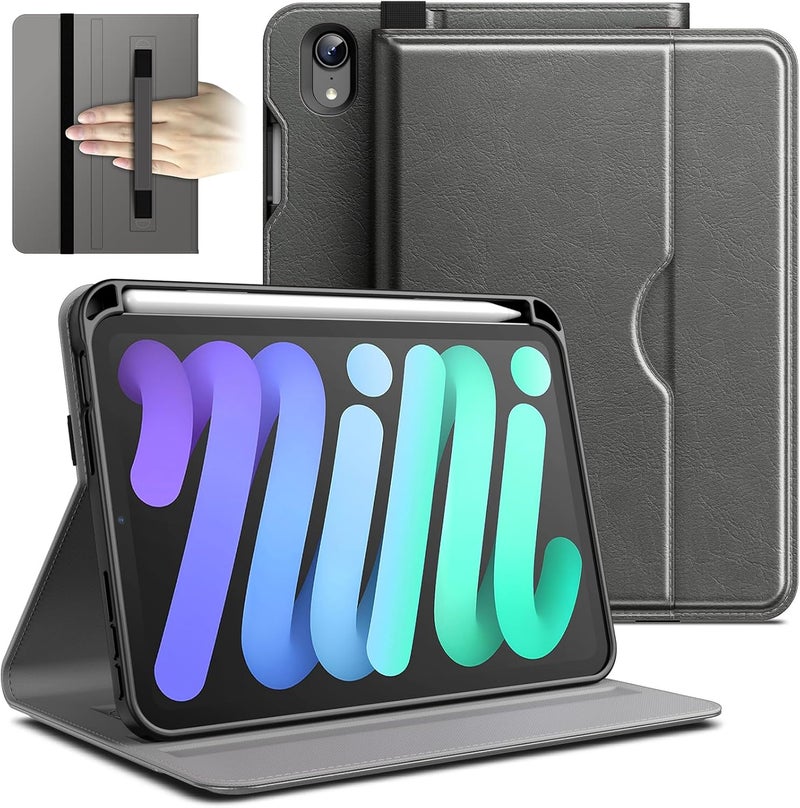 Jetech Case For Ipad Mini (A17 Pro, 2024 Model, 7Th Generation) / Mini 6 (2021 Model, 6Th Generation), Pu Leather Business Folio Protective Tablet Cover With Pencil Holder & Pocket (Space Gray) - Image 1