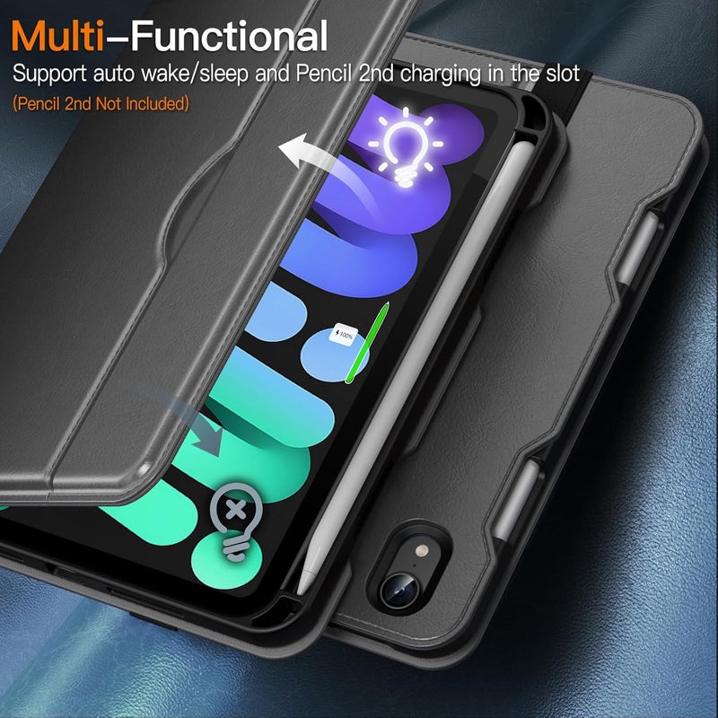 Jetech Case For Ipad Mini (A17 Pro, 2024 Model, 7Th Generation) / Mini 6 (2021 Model, 6Th Generation), Pu Leather Business Folio Protective Tablet Cover With Pencil Holder & Pocket (Space Gray) - Image 5