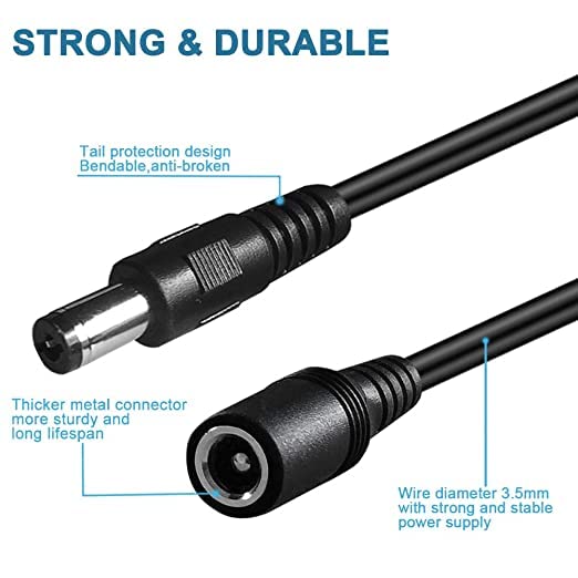 KEBILSHOP Dc Male to Female Power/Adapter Extension Cable dc Plug Extension Cord 5.5mm x 2.1mm 12v Extension for CCTV,LED Strip (5 M/16 Feet),Black - Image 3