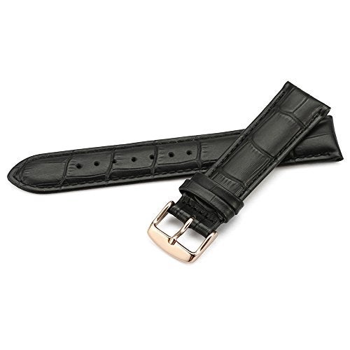 iStrap Leather Watch band Alligator Grain Calfskin Replacement Strap Stainless Steel Buckle Bracelet for Men Women-18mm 19mm 20mm 21mm 22mm 24mm-Black Brown - Image 2