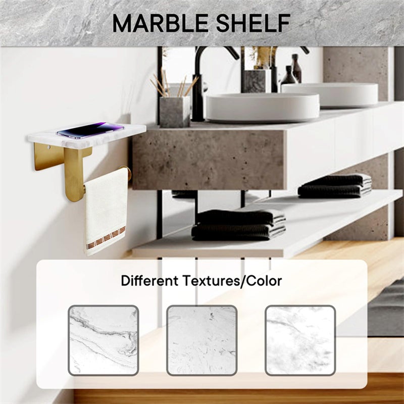 Nodafuer Toilet Paper Holder with Natural Marble Shelf for Bathroom Washroom Wall Mounted Tissue Holder Suitable for Mega Roll (Brushed Gold  Small 6.7 * 4.3 in) - Image 4