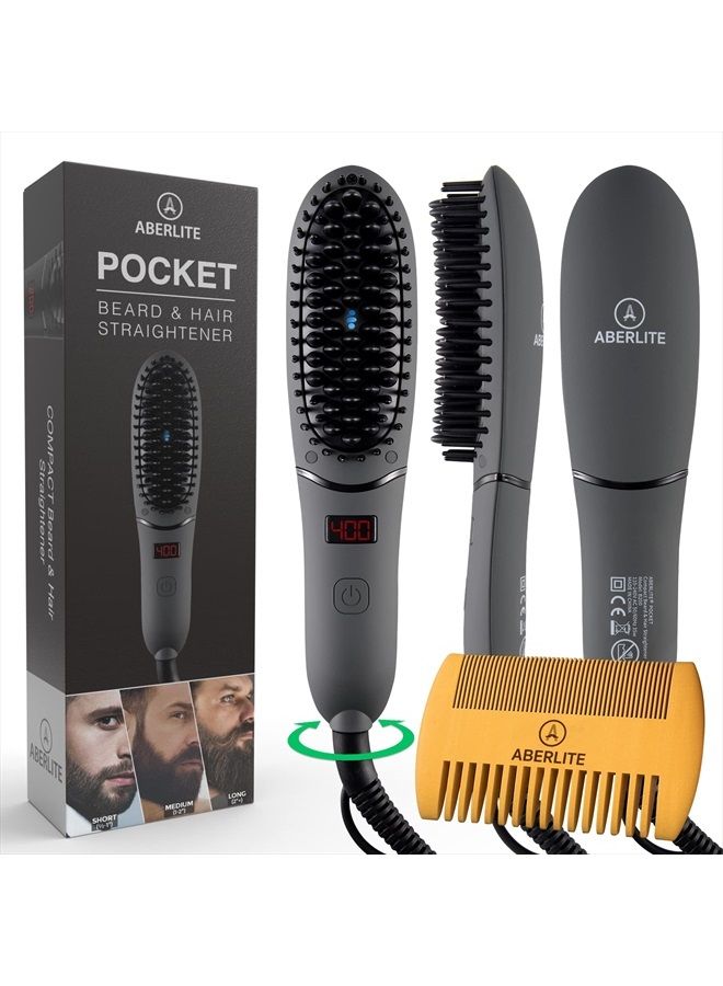 Aberlite Pocket - Compact Beard Straightener for Men - Ionic & Anti-Scald Technology - Beard Straightening Heat Brush Comb Ionic - for Home and Travel - Image 1
