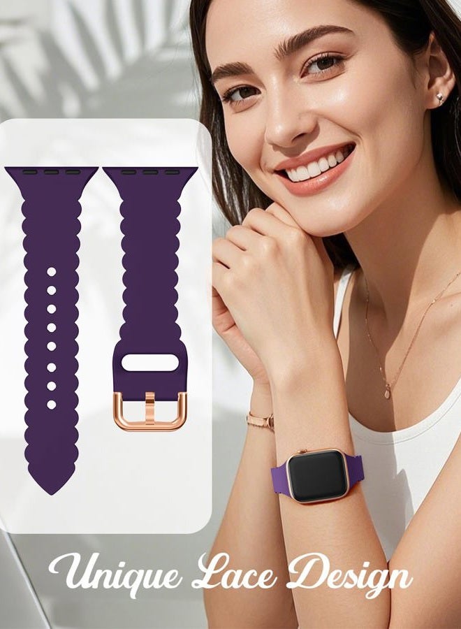 Sunnywoo حزام سيليكون دانتيل متوافق مع أساور ساعة آبل 38mm 40mm 41mm 44mm 42mm 45mm 49mm، حزام رياضي ناعم للنساء بديل لساعة آي ووتش سلسلة ألترا 8 SE 7 6 5 4 3 2 1 9، بنفسجي - Image 2