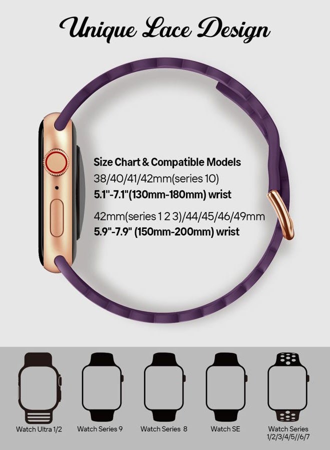 Sunnywoo حزام سيليكون دانتيل متوافق مع أساور ساعة آبل 38mm 40mm 41mm 44mm 42mm 45mm 49mm، حزام رياضي ناعم للنساء بديل لساعة آي ووتش سلسلة ألترا 8 SE 7 6 5 4 3 2 1 9، بنفسجي - Image 3