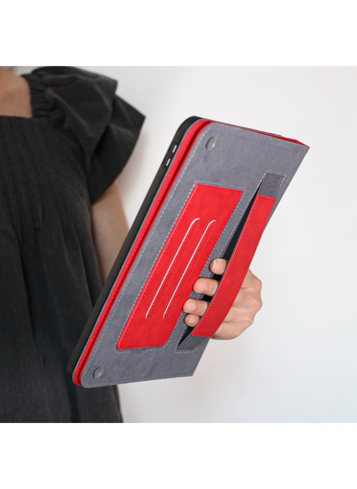 For Samsung Galaxy Tab A9+ Stand Case Auto Wake/Sleep PU Leather Tablet Cover with Wallet/Hand Strap - Red - Image 5