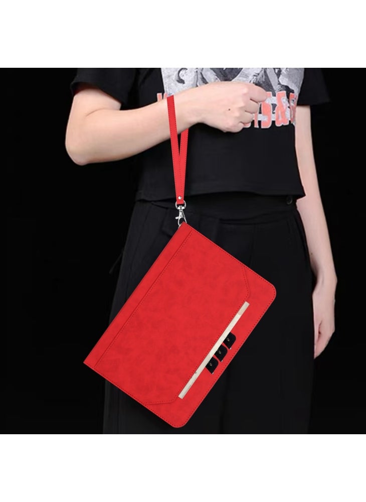 For Samsung Galaxy Tab A9+ Stand Case Auto Wake/Sleep PU Leather Tablet Cover with Wallet/Hand Strap - Red - Image 4