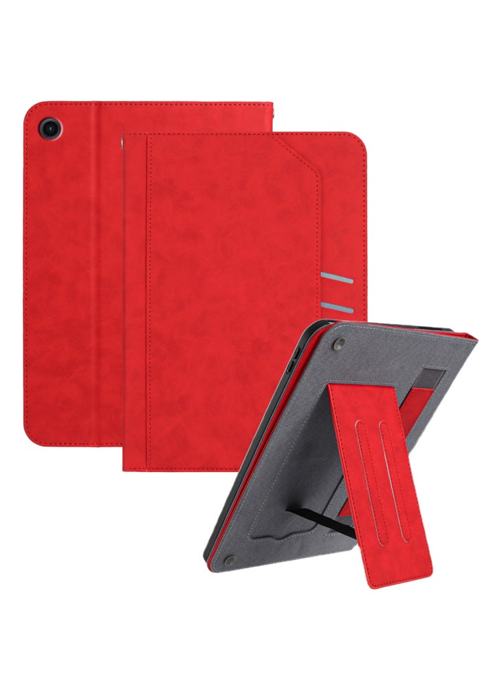 For Samsung Galaxy Tab A9+ Stand Case Auto Wake/Sleep PU Leather Tablet Cover with Wallet/Hand Strap - Red - Image 1